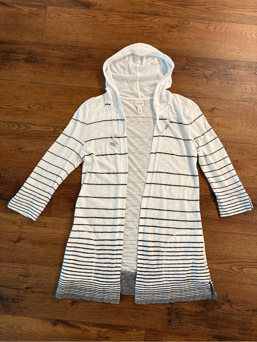Weekends by Chico’s Hooded Open Front Cardigan Duster Size 1 (Medium)